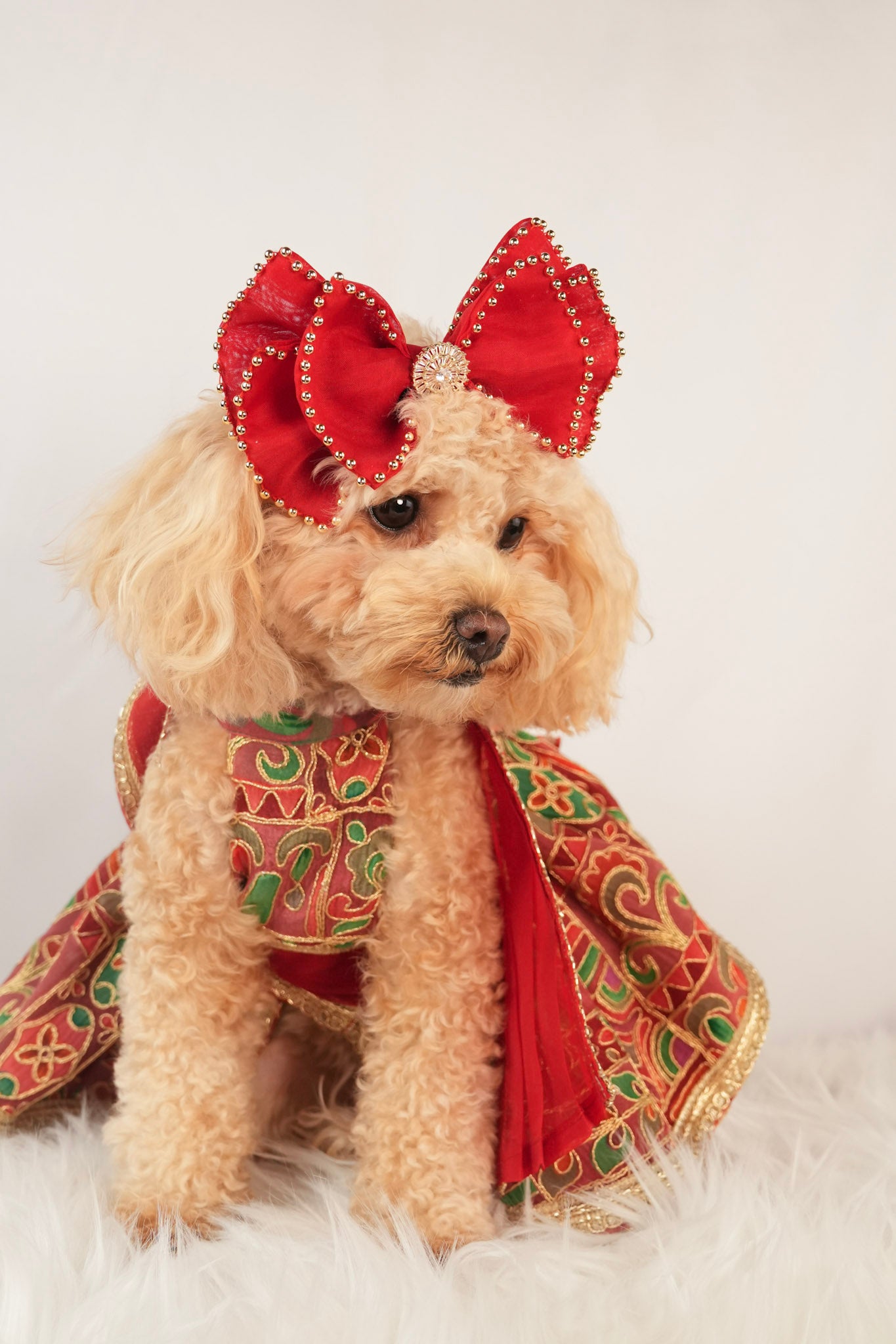 Red Sari Dog Dress Elegant Pet Outfit with Bow | Max & Mia MAX & MIA FASHION Red Sari Dog Dress Elegant Pet Outfit with Bow | Max & Mia MAX & MIA FASHION