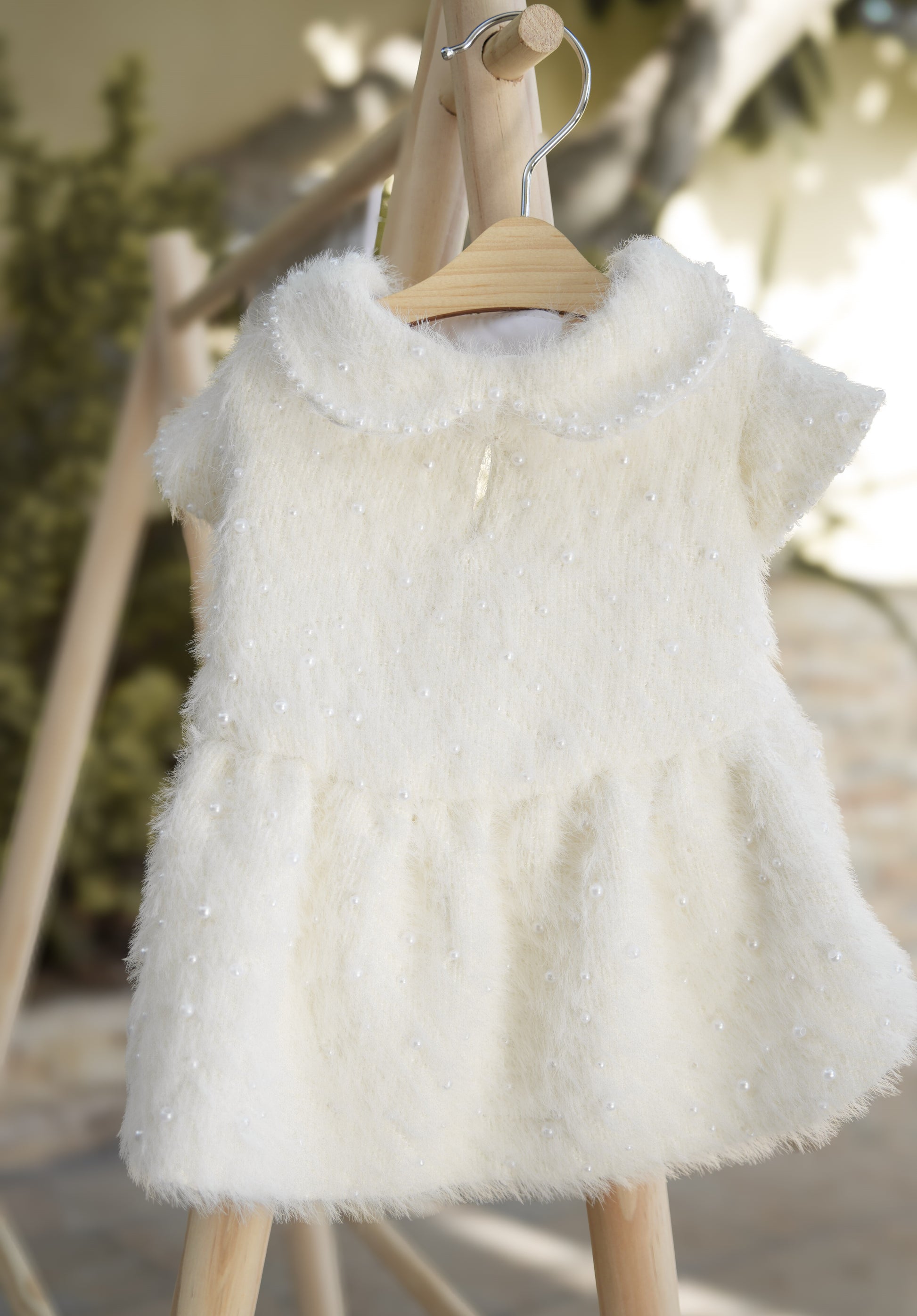 Ocean Pearl white pet dress with pearl embroidery